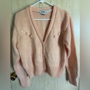 Vintage KORET Hand Knit Peach Knit Rose Cardigan Sweater Sz Medium